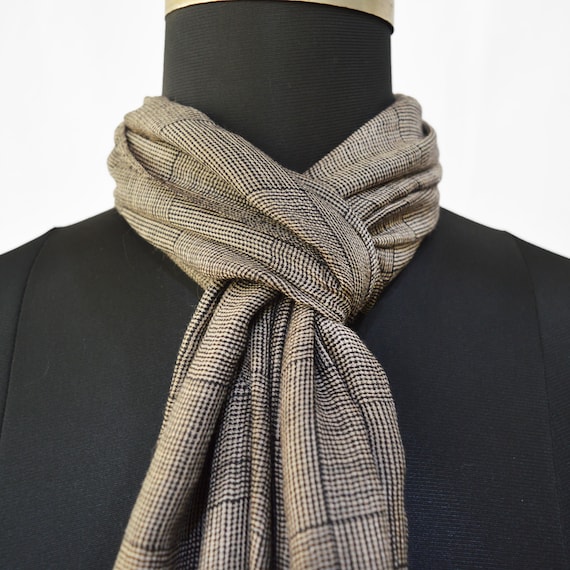 CHECK Fine Wool Blend Scarf for Men Beige and Black Colour - Etsy