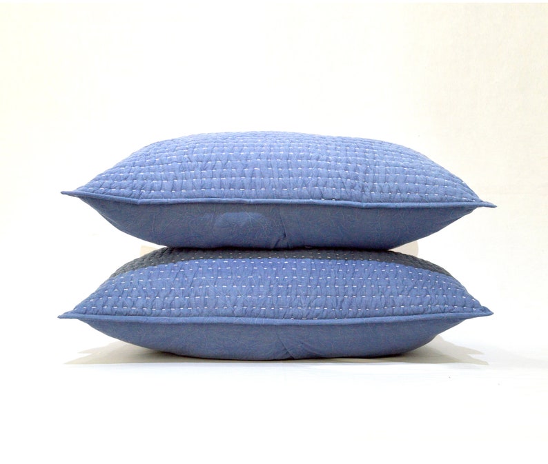 100/% cotton 20X26 inches kantha boho stonewashed Denim blue quilted stripe pattern pillow covers