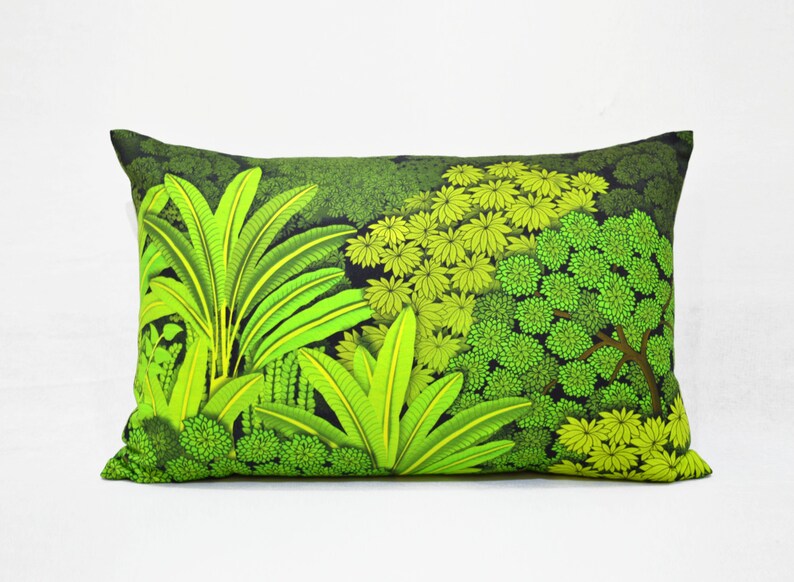 Green Tropical Pillow Cover Pichhwai Print Cotton Satin Etsy