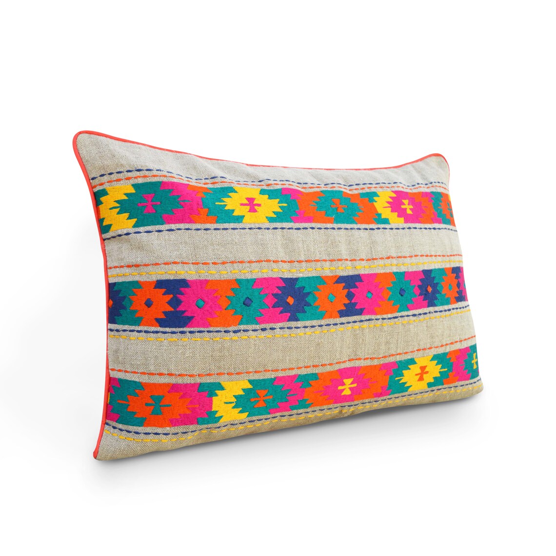 Colorful Bohemian Style Linen Pillow Cover Embroidered Etsy