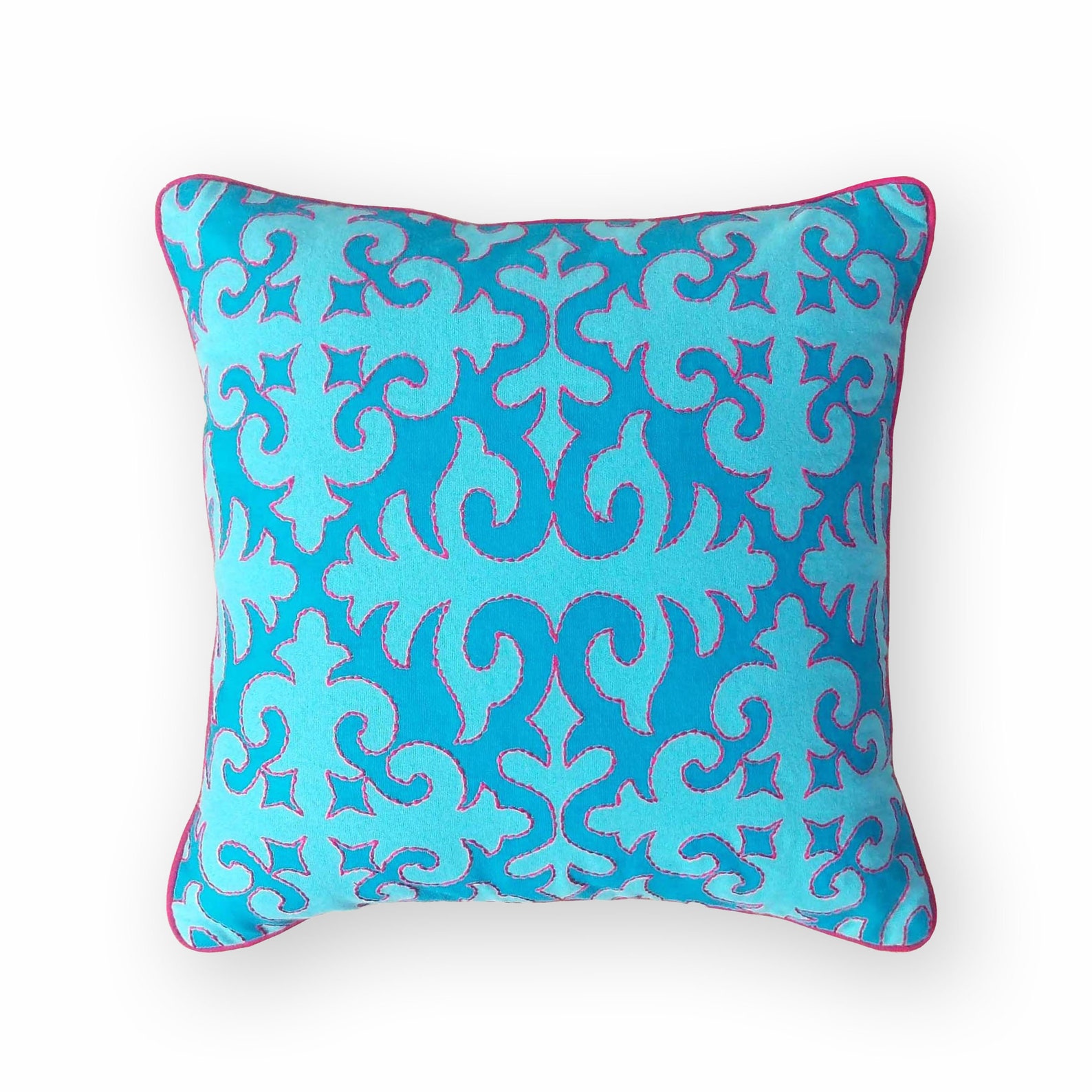 Turquoise Pillow Cover Moroccan Print Bright Pink Piping and Etsy