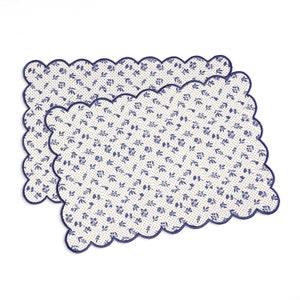 Tovaglietta americana in cotone smerlato blu indaco con stampa floreale a blocchi, 13X19 pollici