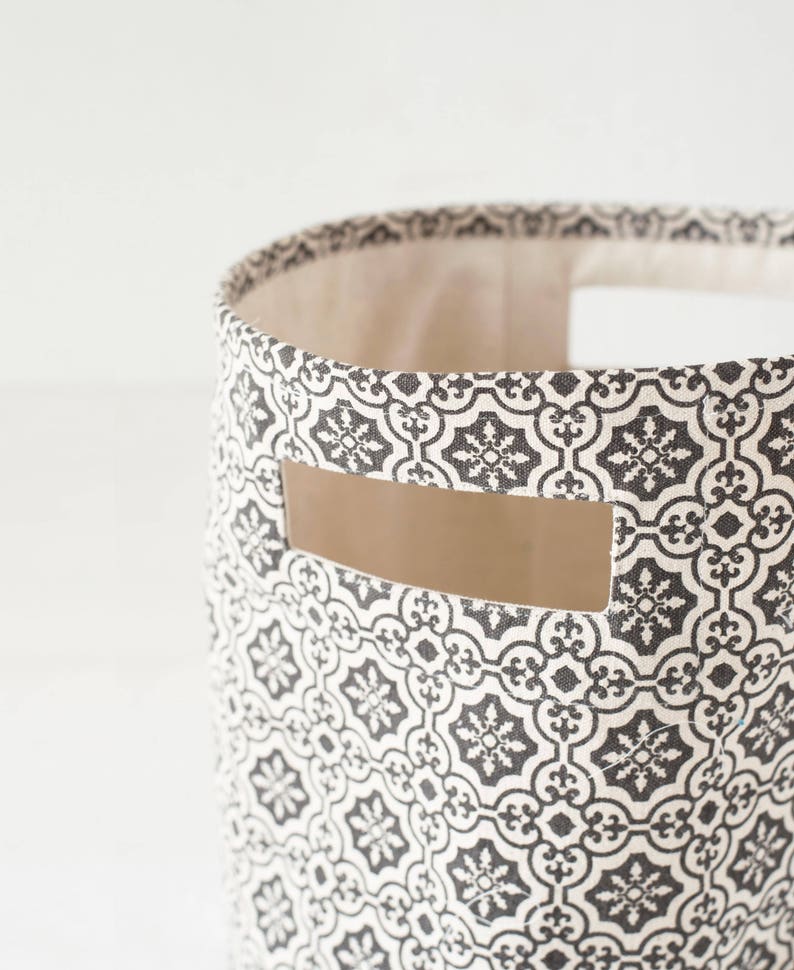 Canvas basket, tile print, black and white, storage basket, fabric bin, sizes available image 4