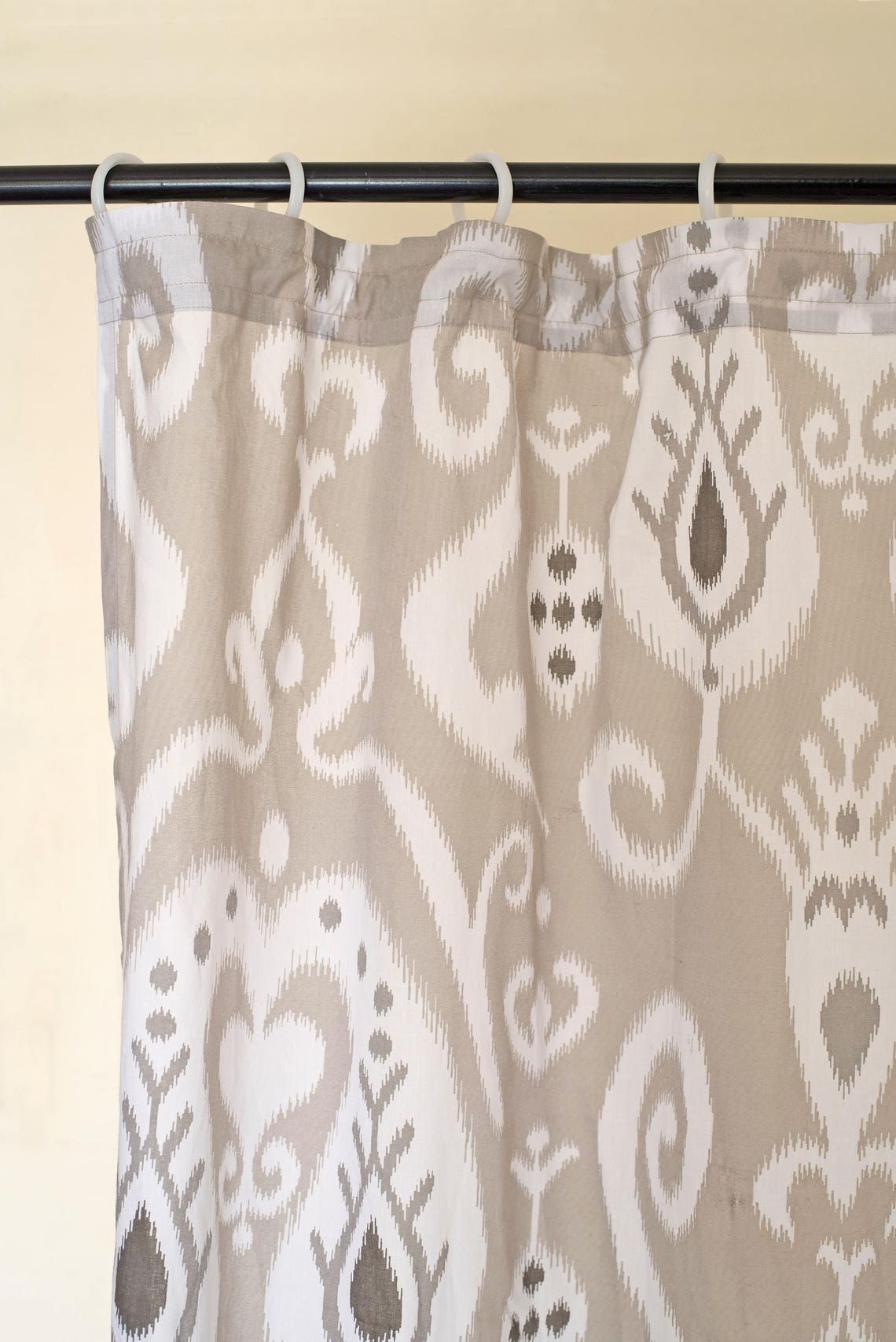 Grey Ikat Curtain Panel Cotton Voile Printed Curtain Sheer Etsy