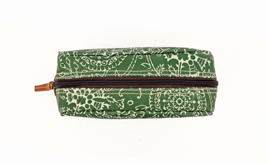 Green Toiletry Bag Floral Print Kalamkari Print Laminated Etsy