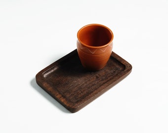 Dark Wood snack tray, round edged tray, rustic mango wood, serving tray, farmhouse decor, 5X7 inches