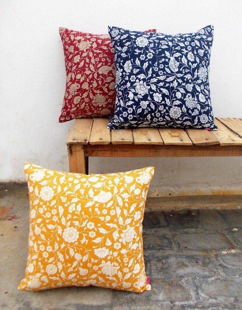 Indigo throw pillow cover Kalamkari print Indian ethinic Etsy