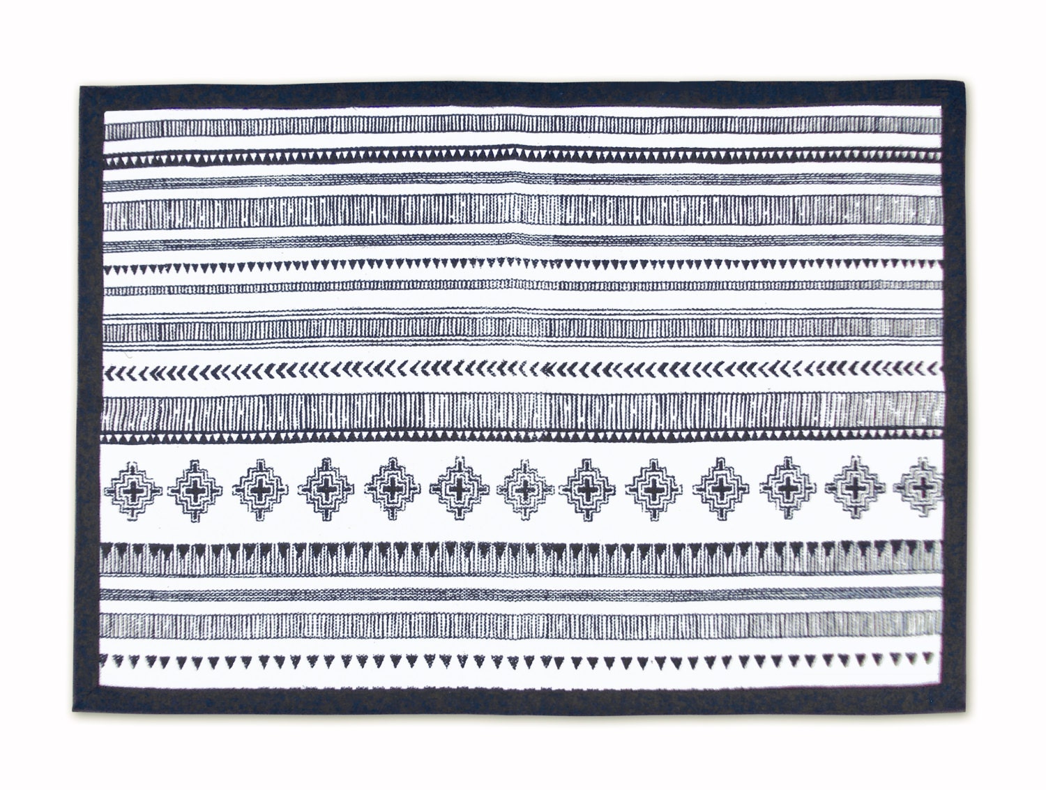 Aztec Cotton Rug Black and White Geometrical Navajo Print Etsy Canada