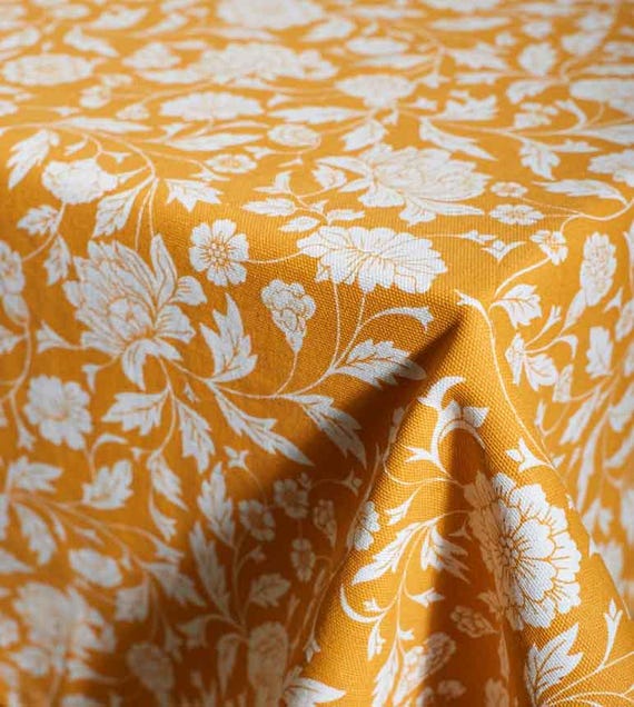 Gelbe Baumwolle Tischdecke Blumendruck Senf gelb kalamkari Muster