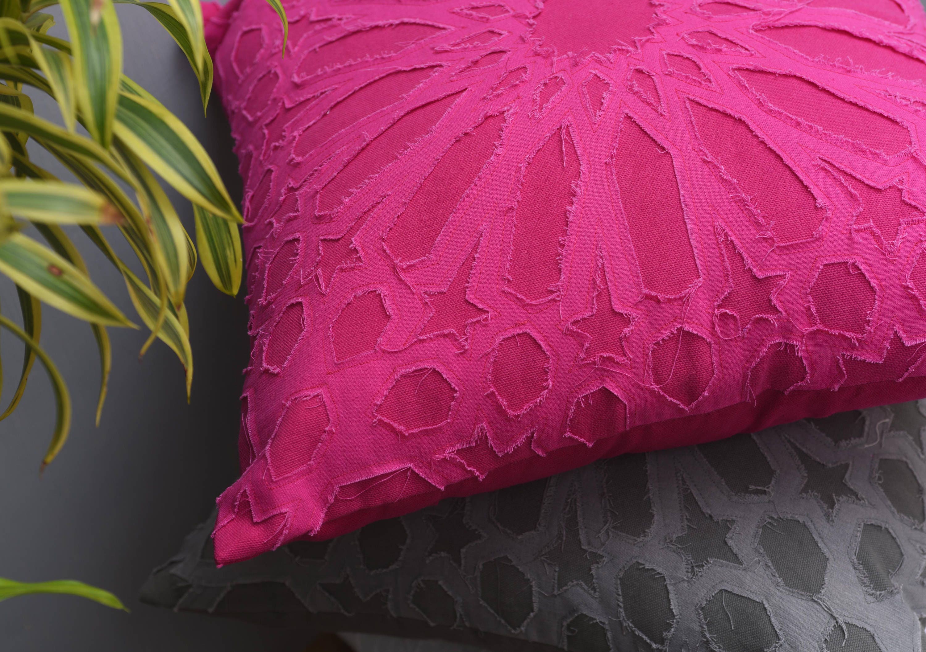 Fuschia cotton pillow cover geometric arabesque applique Etsy