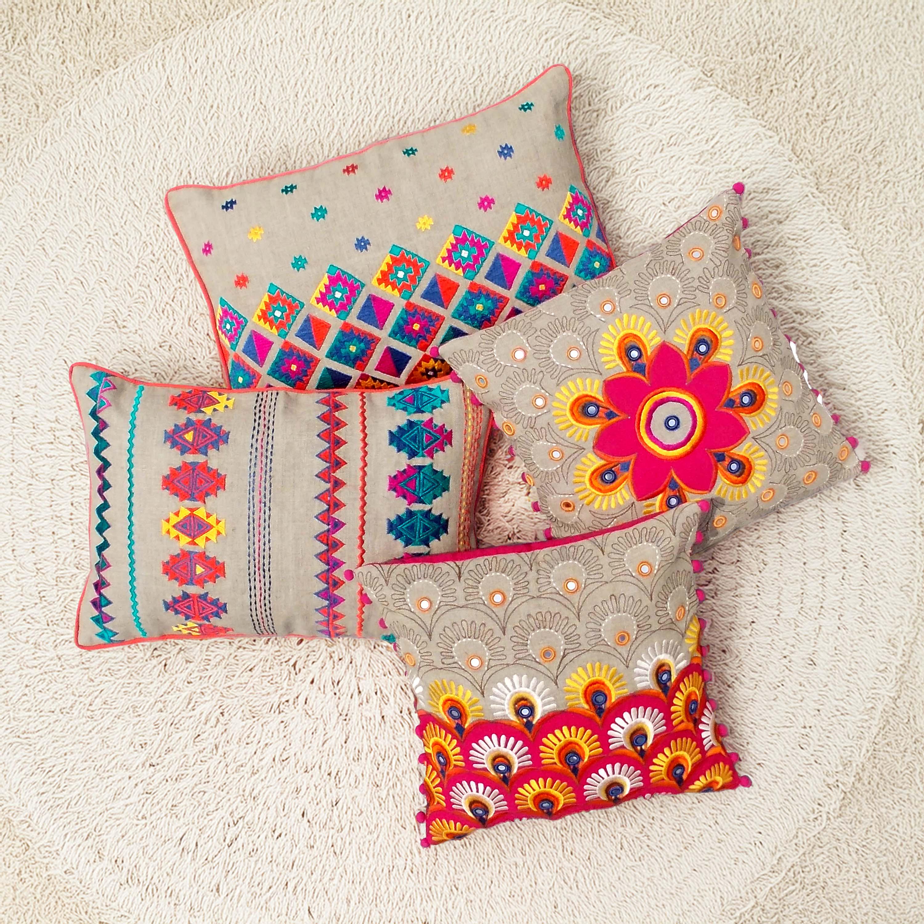 Embroidered Linen Pillow Cover, Colorful Kilim Design - Etsy