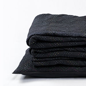 QUILTED Black chevron pattern kantha bed sets and quilts - 100% cotton, Sizes available