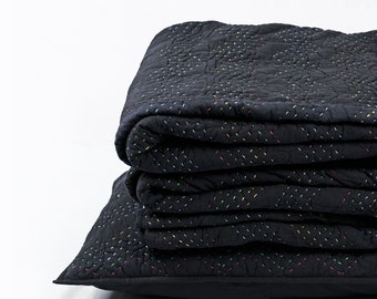 QUILTED Black chevron pattern kantha bed sets and quilts - 100% cotton, Sizes available