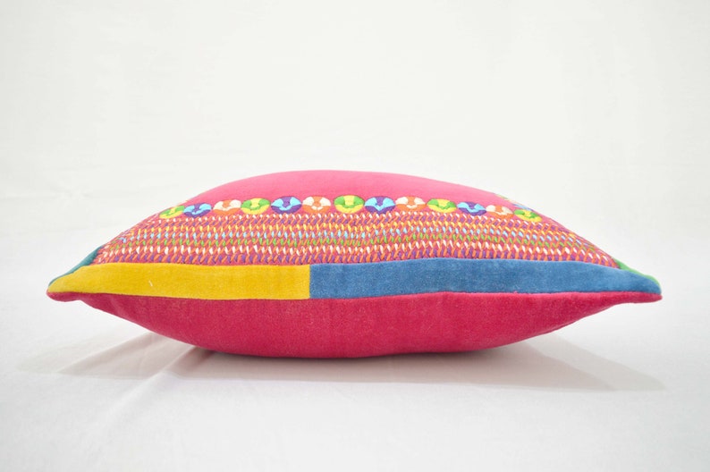 Bright pink pillow cover multicolour hand embroidery Etsy