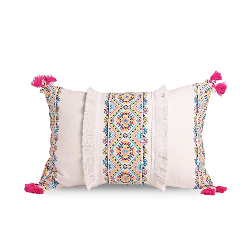 Embroidered pillow cover, multicoloured, handmade, bohemian, Peruvian, 14X21 inches image 1