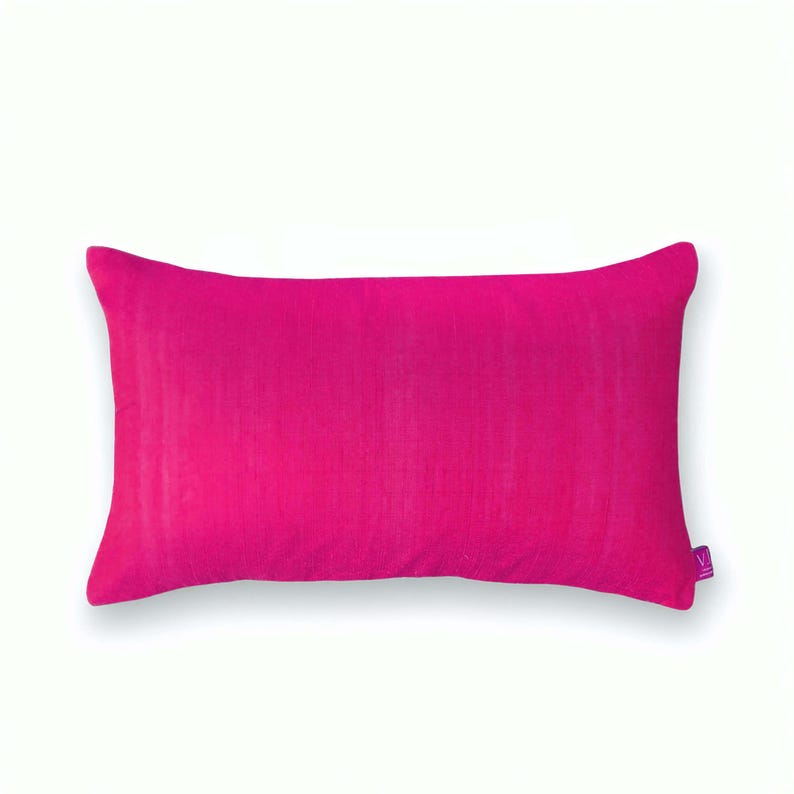 Silk pillow, Bright pink color, lumbar pillowcover, size 12"X20", other sizes available image 2