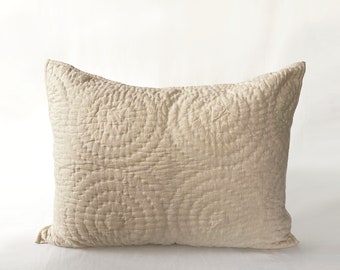 BEIGE cotton linen Quilted pillow shams with circle pattern quilting, Sizes available