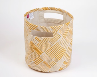 Canvas basket, yellow stipe print, storage basket, fabric bin, sizes available