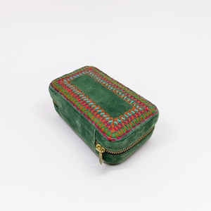 Tropical Green Samt Rechteckig bestickt Schmuckschatulle, Reisegeschenk, Brautjungfer Geschenk
