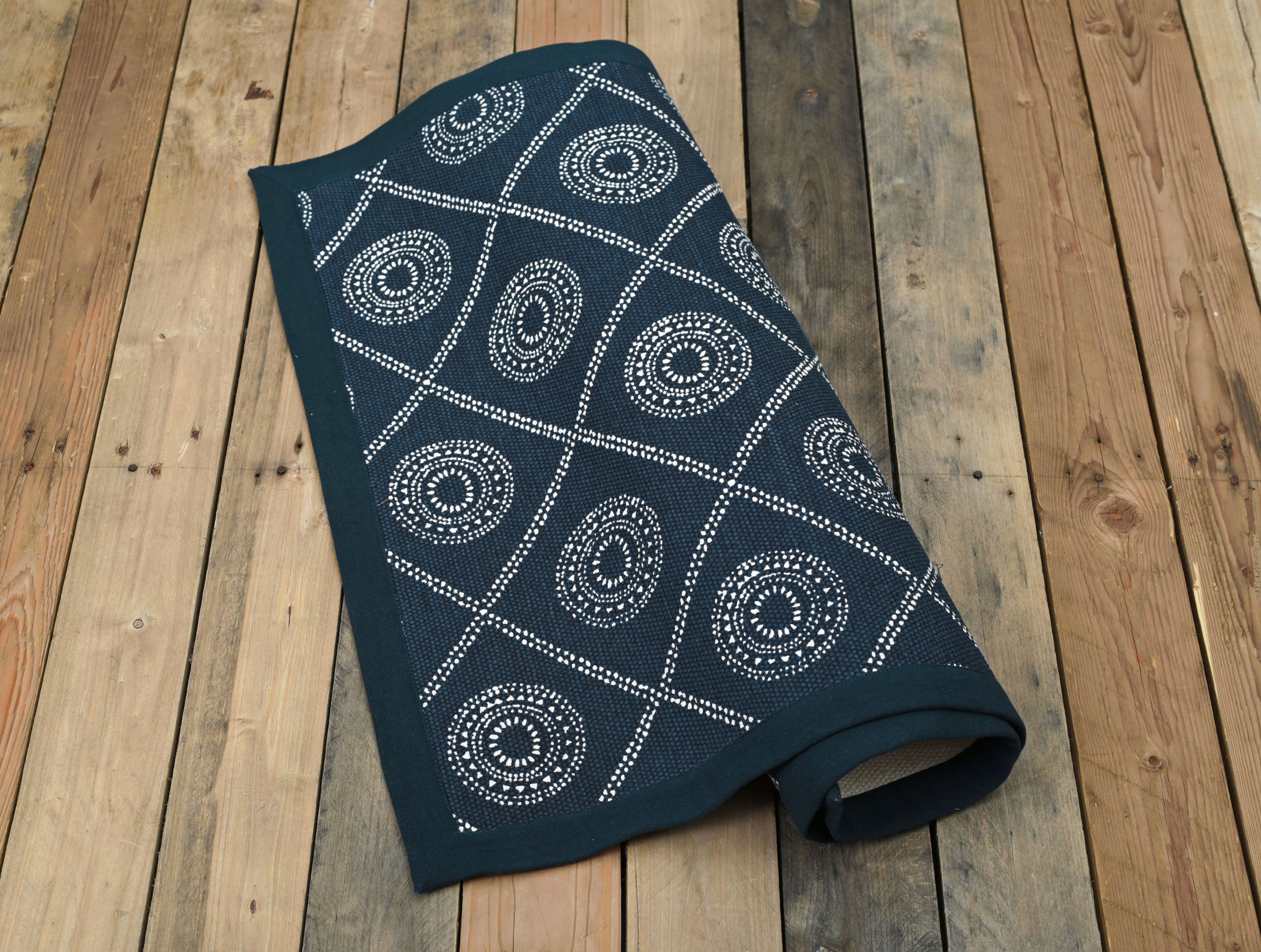 Indigo Cotton Printed Rug, Geometric Tribal Print, Rustic Decor (24x36 ...