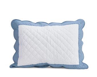 AMOUR - White and duck egg cotton PILLOW SHAM with scalloped border - sizes available
