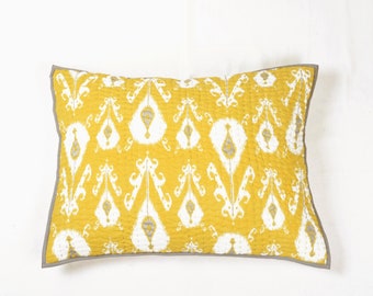 Handcrafted YELLOW Ikat Quilted pillow cases - Multiple Size Option available