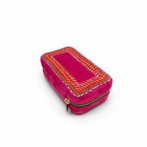 Pink Samt Rechteckig bestickt Schmuckschatulle, Reisegeschenk, Brautjungfer Geschenk