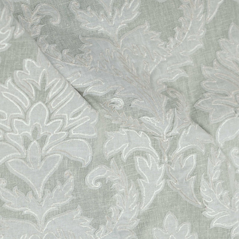 Buy Damask Applique Fabric Sage Green Colour Linen and Polyester Online