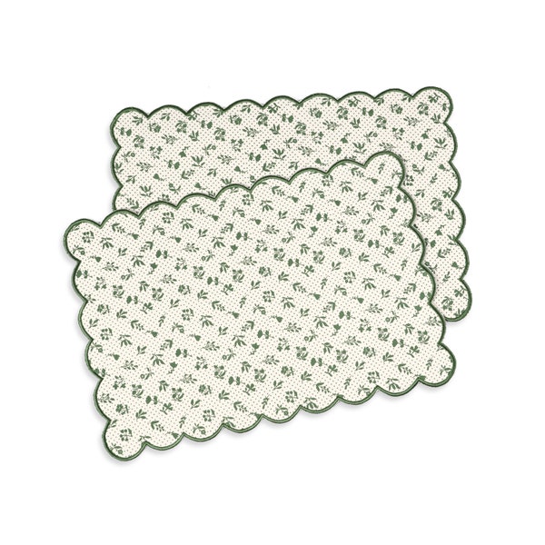 Set de table vert en coton festonné avec imprimé floral, 13X19 pouces