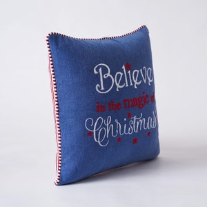 Christmas pillow cover, Blue and red colour, embroidery, cotton pillow cover, sizes available image 2