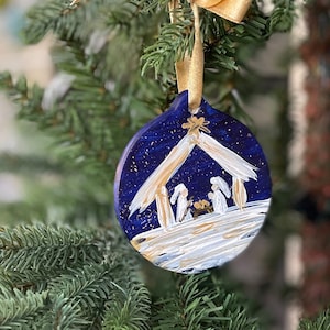 Nativity Ornament | Manger Ornament | Blue Nativity Ornament | Manger Scene | Christmas Gift | Handpainted Ornament | Christmas Decor