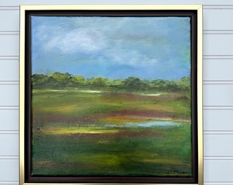 Green Field Landscape Painting | Impressionist Landscape | Original Art | Kitchen Art | Wall Art | Modern Art