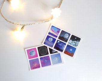 Pegatinas de la Luna ~ Juego de dos hojas de pegatinas de la Luna