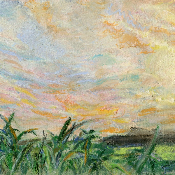 Original Pastel Drawing ~ Sunset Landscape