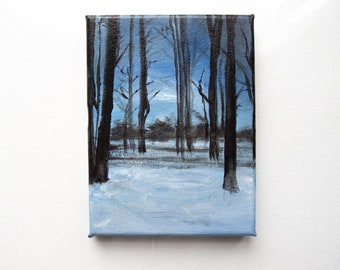 Acrylic Painting on Canvas ~ Snow Scene Winter Painting