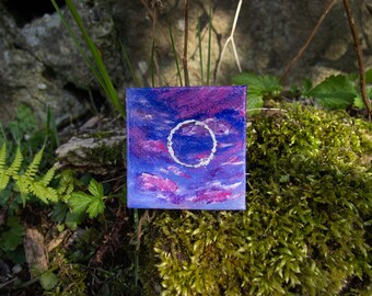 Tiny Canvas Silver Leaf Abstract Moon Painting