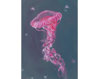 Pink Jellyfish Painting ~ Acrylic Painting on Canvas Board