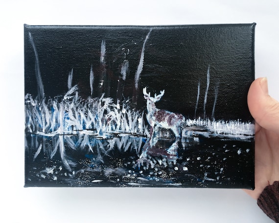 Deer Painting on Canvas ~  Sparkly Art Original Painting