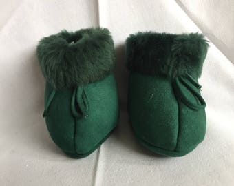 131 - Baby-Set - Handschuhe / Fäustlinge mit Schühchen aus gewachsenem Lammfell und Velour Leder