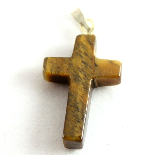 Tiger Eye Stone Cross w/ Silver Plated Bail (1x) - N053
