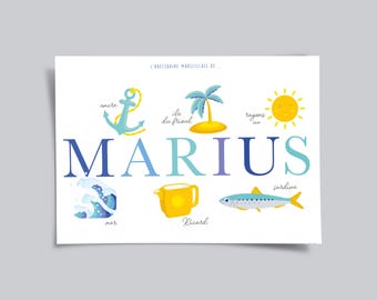 Plakat z alfabetem Marsylii z imieniem dziecka