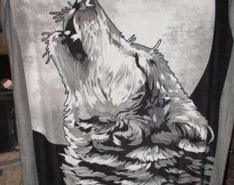 SALE Wolf Howling at Moon Fleece Throw Blanket