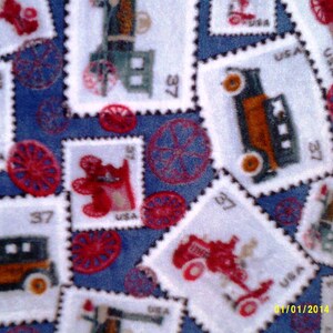 Antique Car & Truck Fleece Blanket: Vintage Stamp Design