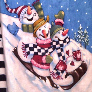 Snowmen Winter Toboggan Snow Sled Fleece Throw FREE SHIPPING