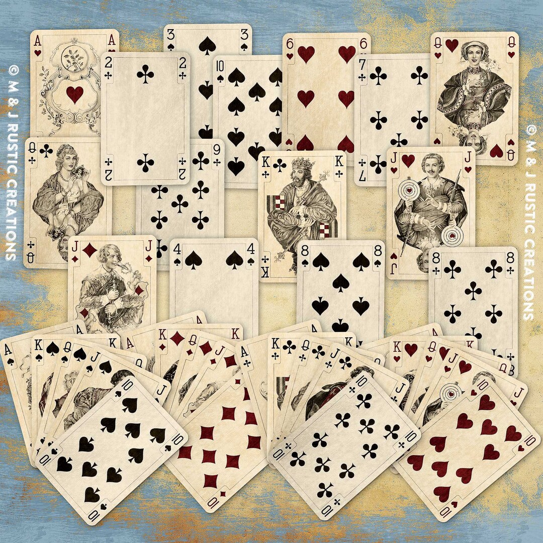 Junk Journal Vintage Printable Playing Cards Queen of Hearts Etsy