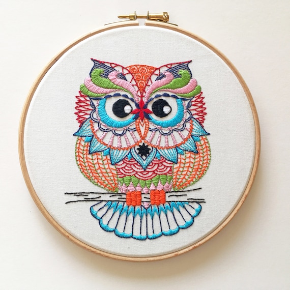 Owl Embroidery Pattern Pre-printed Fabric for Embroidery | Etsy UK