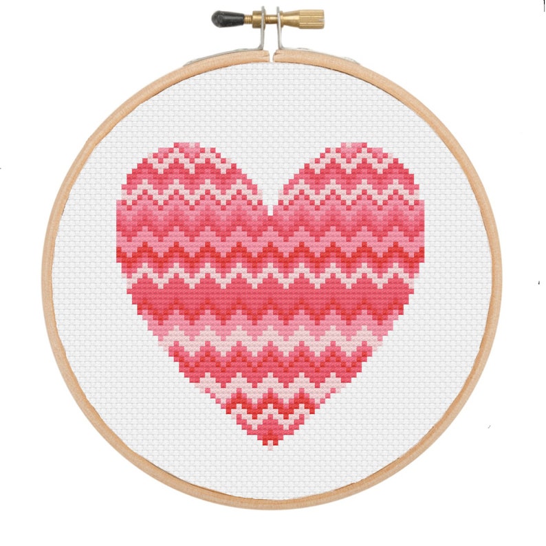 pink 3 geometric cross stitch heart patterns ** instant download** cross stitch PDF pattern hearts set of 3
