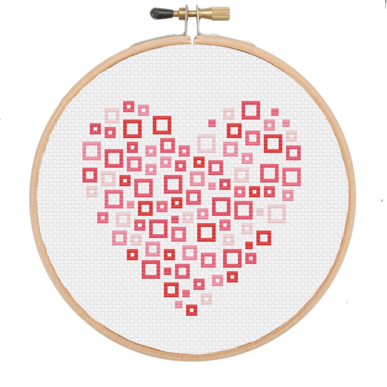 pink 3 geometric cross stitch heart patterns ** instant download** cross stitch PDF pattern hearts set of 3