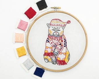 Christmas Embroidery Kit - Christmas Cat Hand Embroidery