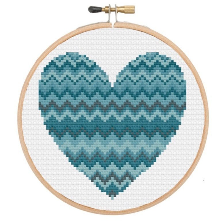 3 Geometric Cross Stitch Heart Patterns Hearts Set of 3 | Etsy